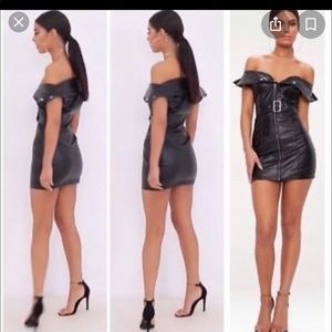 PLT Faux Leather Bardot Belt Mini Bodycon Dress